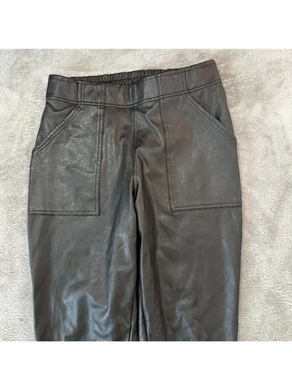 Spanx Black Faux Leather Joggers Pants Women's MEDIUM Vegan